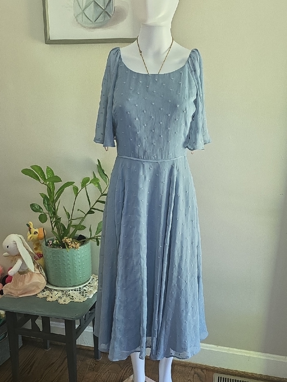 Gal Meets Glam Light Blue Swiss Dot Midi Dress